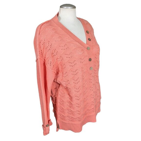 Neon Buddha Sweater Women XL Orange Pure Knits Infinity Popover Open Knit Cotton - Picture 8 of 9